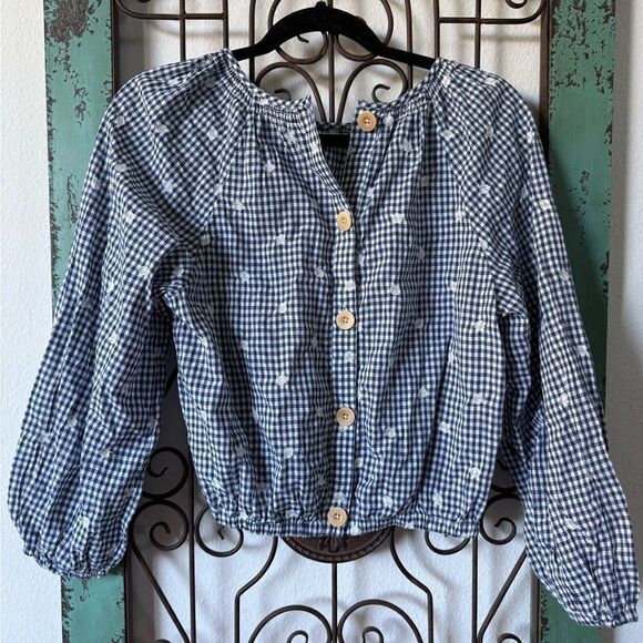 Madewell cropped gingham top buttons down back. Size small. - Picture 1 of 7